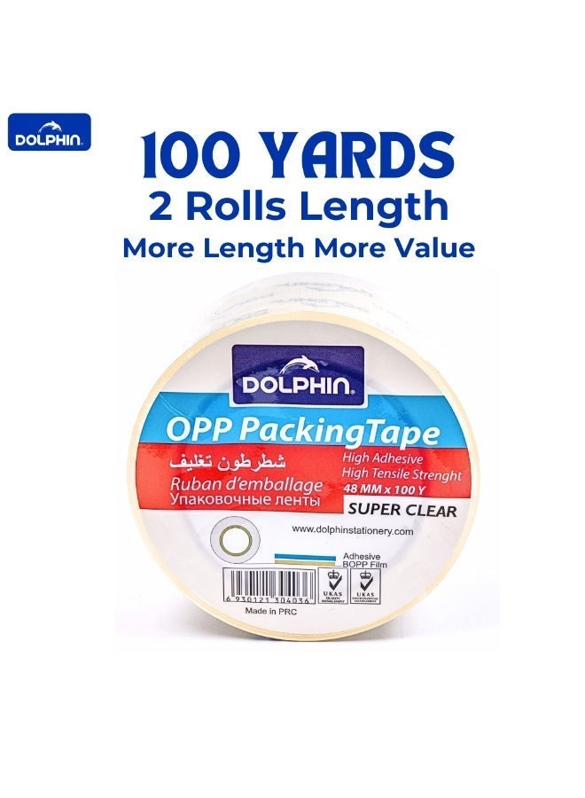 دولفين شريط تغليف دولفين شفاف فائق الجودة 48 مم × 100 ياردة – لاصق قوي للتعبئة والتغليف والإغلاق والشحن - Image 2